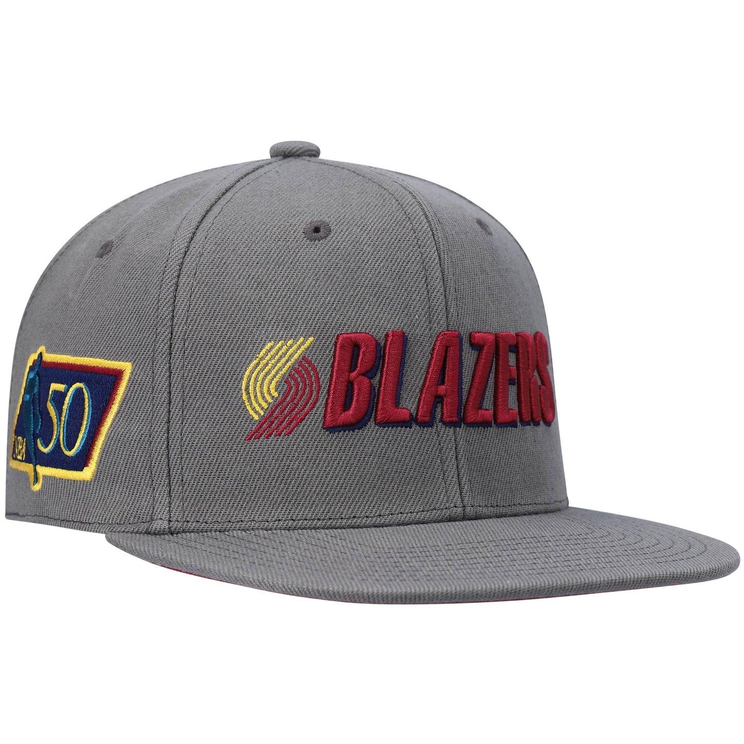 Portland Trail Blazers Mitchell & Ness Hardwood Classics NBA 50th Anniversary Carbon Cabernet Fitted Hat - Charcoal