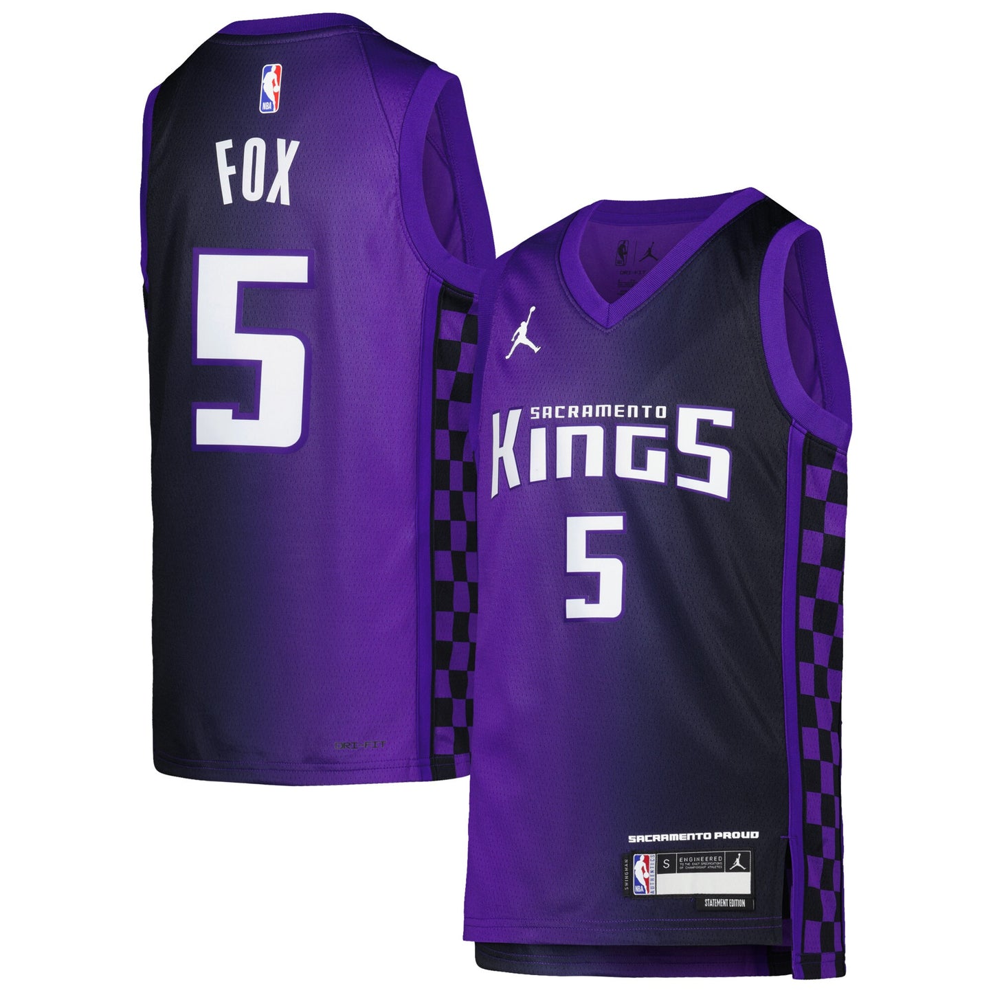 De'Aaron Fox Sacramento Kings Jordans Brand Youth Swingman Jersey - Statement Edition - Purple