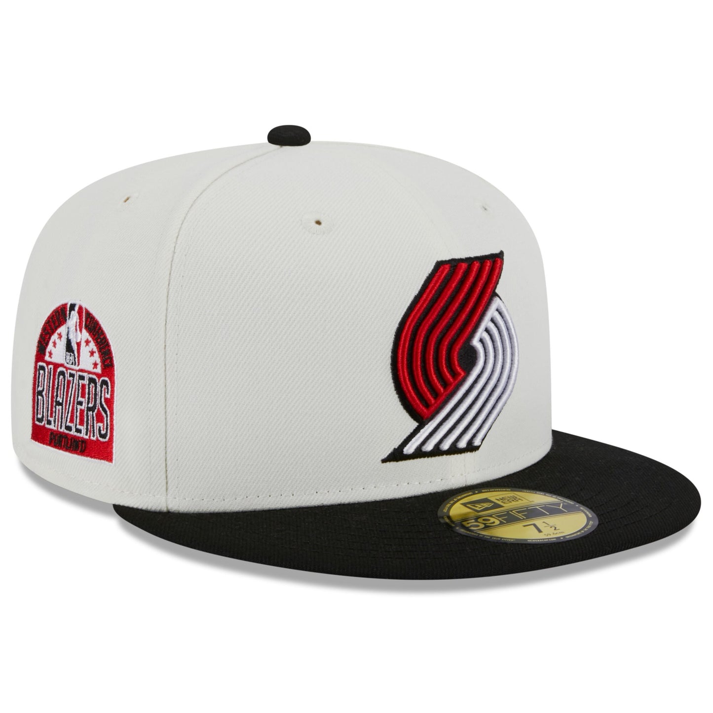 Portland Trail Blazers New Era Retro City Conference Side Patch 59FIFTY Fitted Hat - Cream/Black