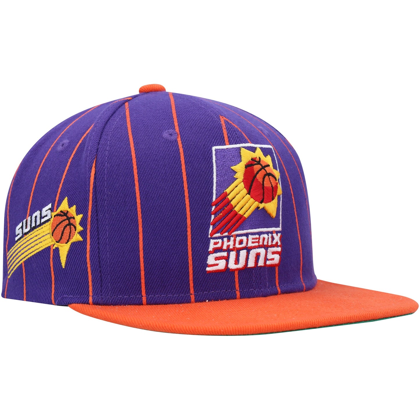 Phoenix Suns Mitchell & Ness Hardwood Classics Pinstripe Snapback Hat - Purple/Orange